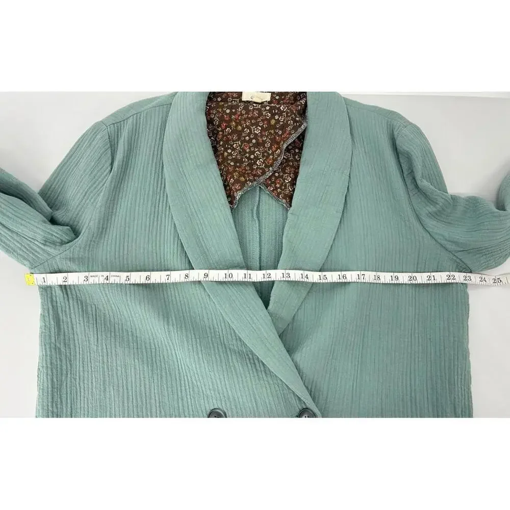 Ott Light Mint Green Ribbed Double Button Blazer with Floral Lining